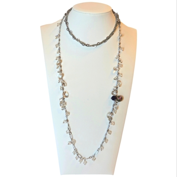 Jewelry - Swarovski Crystal Silvertone Gray Ribbon Continous Strand Necklace